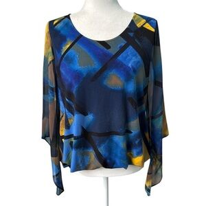 Alfani Petite Blue Round Neck Kimono Sleeve Size Med Petite